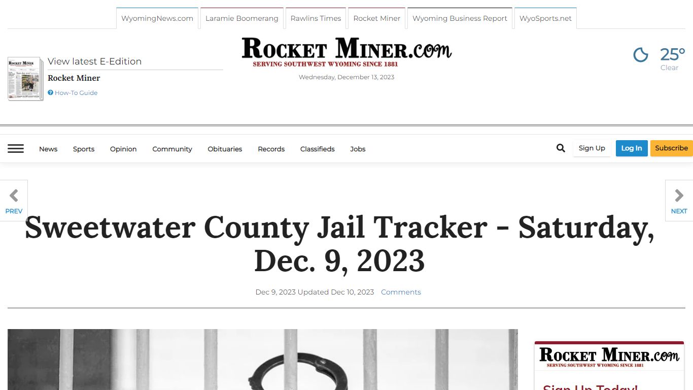 Sweetwater County Jail Tracker - Saturday, Dec. 9, 2023